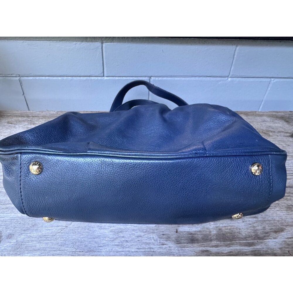Michael Kors large navy blue pebbled leather tote shoulder bag MK logo gold hard - Picture 2 of 9